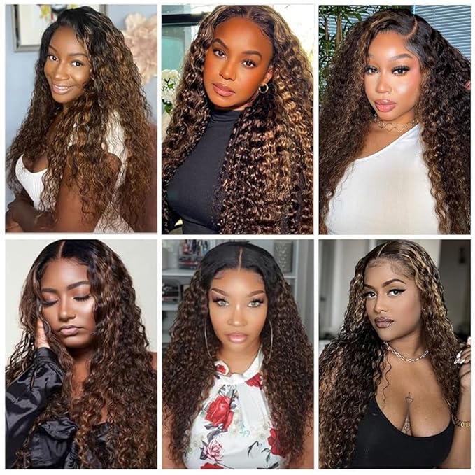 FB30 Highlight Ombre Curly Clip In Extension Human Hair 3C 4A Kinky Curly Clip Ins Full Head for Black Women Brazilian Remy Human Hair Balayage Brown 8Pcs with18clips 120g/Set (14 inch)