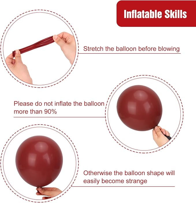 RUBFAC 135pcs Ruby Red Balloons, Cherry Dark Red Burgundy Latex Balloon - Image 3