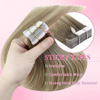 YoungSee Tape in Hair Extensions Balayage Ash Blonde Ombre Platinum Blonde Human Hair Tape in Extensions Balayage Tapes Real Hair Extension Invisible Tape-in Hair Extension for School 18In 50g 20pcs