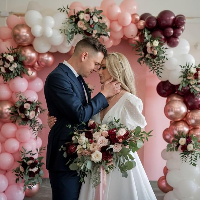 Burgundy Balloons, 12 Inch Maroon Balloons, Wine Red White Pearl Metallic Rose - Image 7