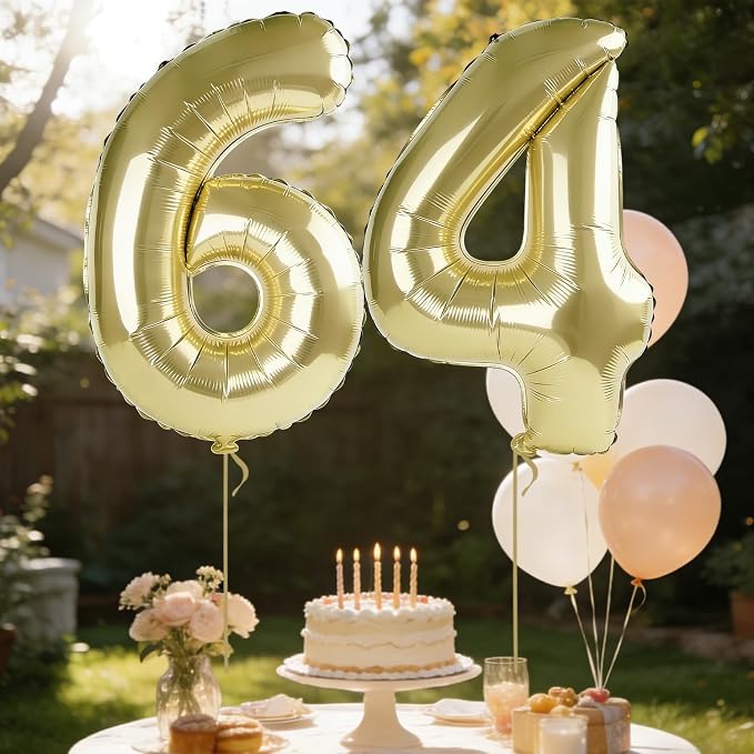 40 Inch Number 64 Balloons for 64th Birthday Party Decorations, 0-100 Champagne - Image 3