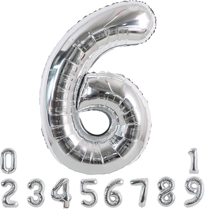 TONIFUL 40 Inch Silver Number 6 Balloon Large Foil 6th Birthday Decorations | by TONIFUL