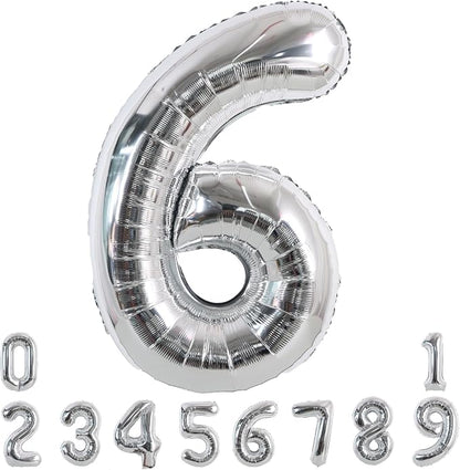 TONIFUL 40 Inch Silver Number 6 Balloon Large Foil 6th Birthday Decorations | by TONIFUL