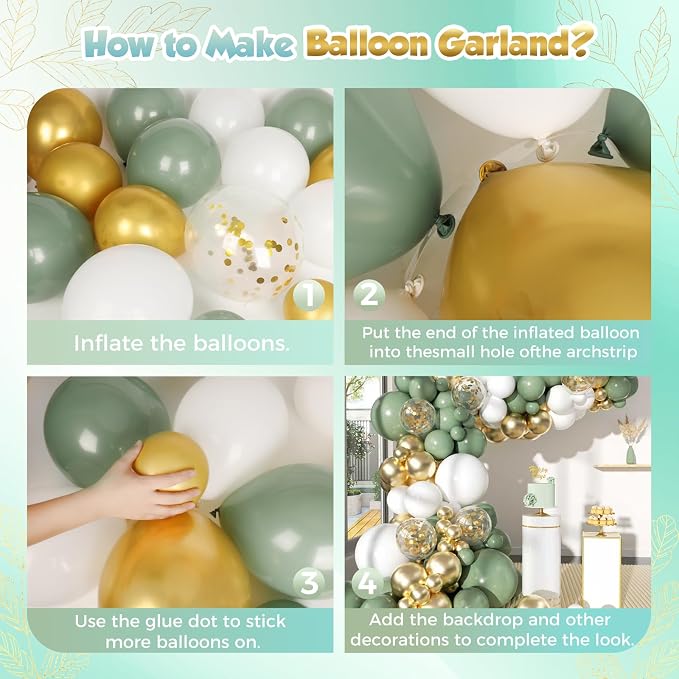 Sage Green White Gold Garland Arch Kit 173Pcs Latex Balloons - Image 4