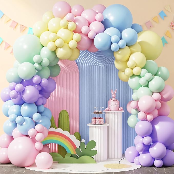RUBFAC Pastel Balloons Different Sizes Rainbow Easter Balloon Arch 129pcs | - Image 5