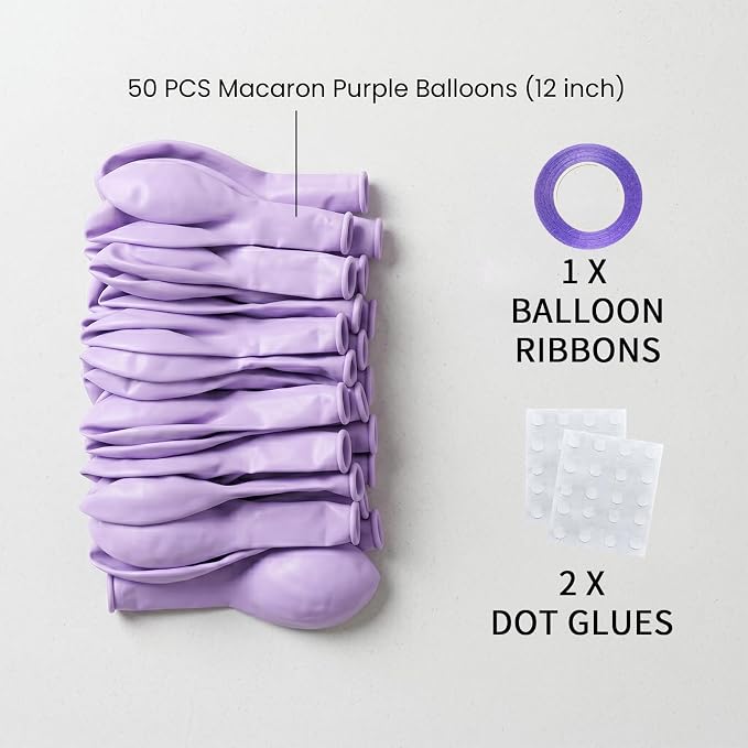 50pcs 12 Inch Pastel Purple Latex Balloons | Macaron Light Lavender Lilac Latex - Image 2