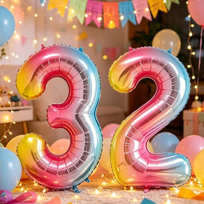 10 Pcs Number Balloons 32 Inch Rainbow 0-9 Number Mylar Foil Balloons Rainbow - Image 4