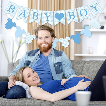 Hahafelt 1 Pcs Blue Gingham Baby Boy Banner - Image 6
