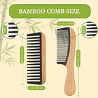 2 Pcs Bamboo Wide Tooth Comb Set - Wooden Wide Tooth Comb for Women, Anti-Static Detangling Hair Comb for Curly/Wet/Thick Hair with Bakelite Teeth