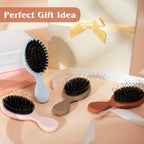 Mini Boar Bristle Hair Brush - Boar & Nylon Bristle Small Brush for Women Kids Long Short Hair to Smooth Add Shine - Travel Size Hair Brush for Purse,Pocket - Red
