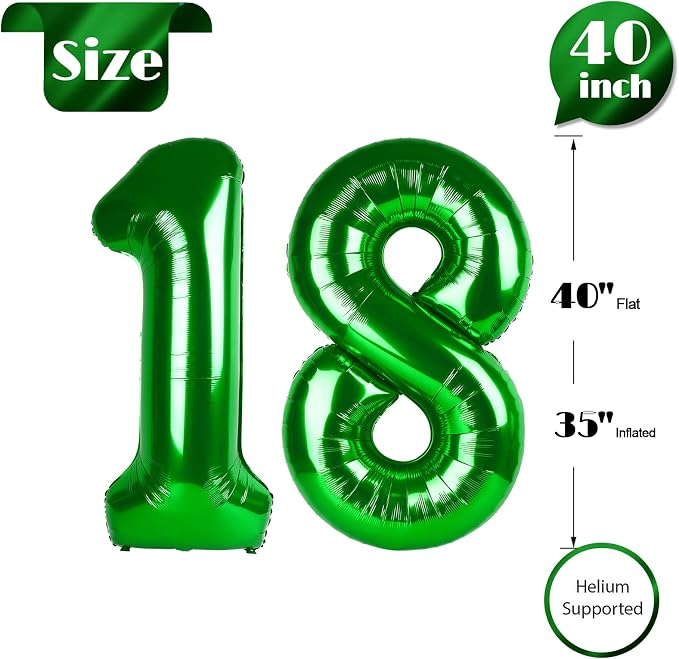 Green Number 18 Balloon 40 Inch, 18th Birthday Party Decorations Men Women | - Image 5