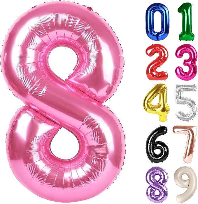 8 Balloon - Pink Birthday Number Balloons, 40 Inch Decorations Men Women | Pink by ALPHADELTAPI