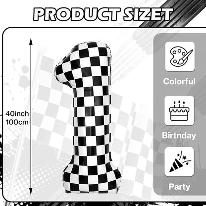 40 Inch Checkered 1 Balloons, Boys Girls Racing Car Track Theme Supplies - Image 2