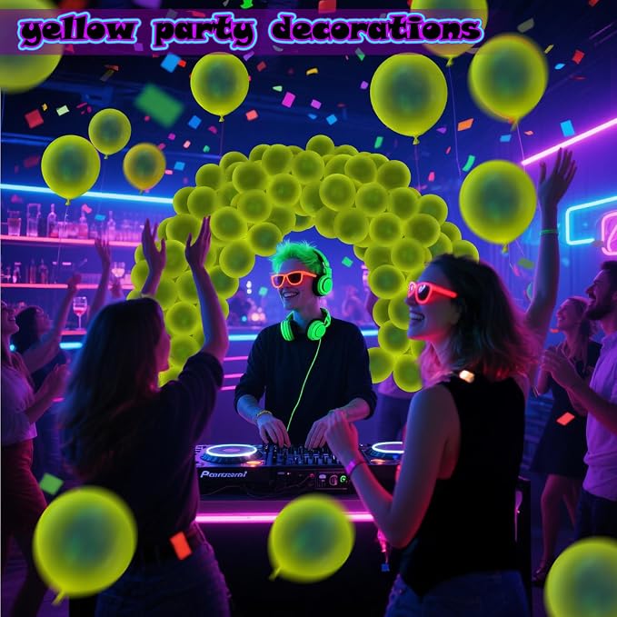 100 Pcs UV Neon Yellow Balloons 12 inch Neon Party Supplies, Glow in the Dark - Image 6