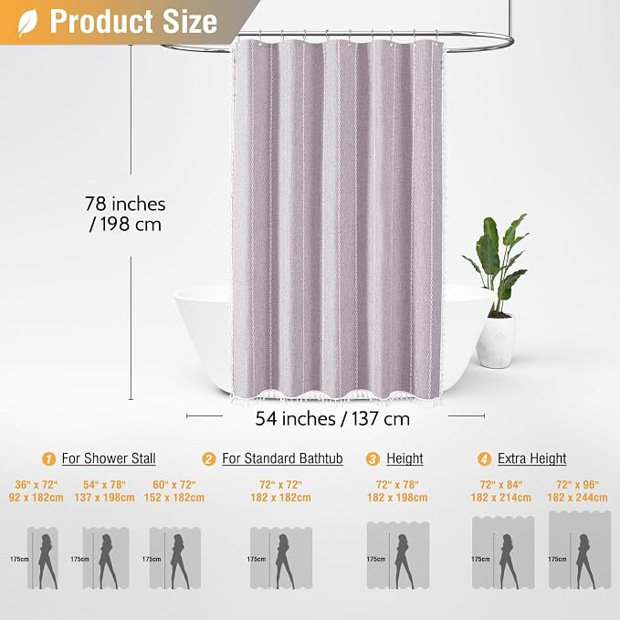 54x78 Boho Farmhouse Linen Heavy Duty Shower Curtain Set, Lavender | Narrow - Image 6