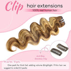 Clip in Hair Extensions Real Human Hair Body Wave #4/27 Chocolate Brown to Honey Blonde 100% Brazilian Remy Human Hair Extensions 8pcs Per Set with 18 Clips Double Weft 24 Inch 120g/3.6oz