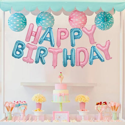 TONIFUL 16 Inch Pink Blue Happy Birthday Balloons Banner Decor - Image 6