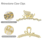 2PCS Gold Butterfly Rhinestone Claw Clips, Bling Butterfly Hair Clips for Women, Large Metal Hair Clips for Thick Hair & Styling