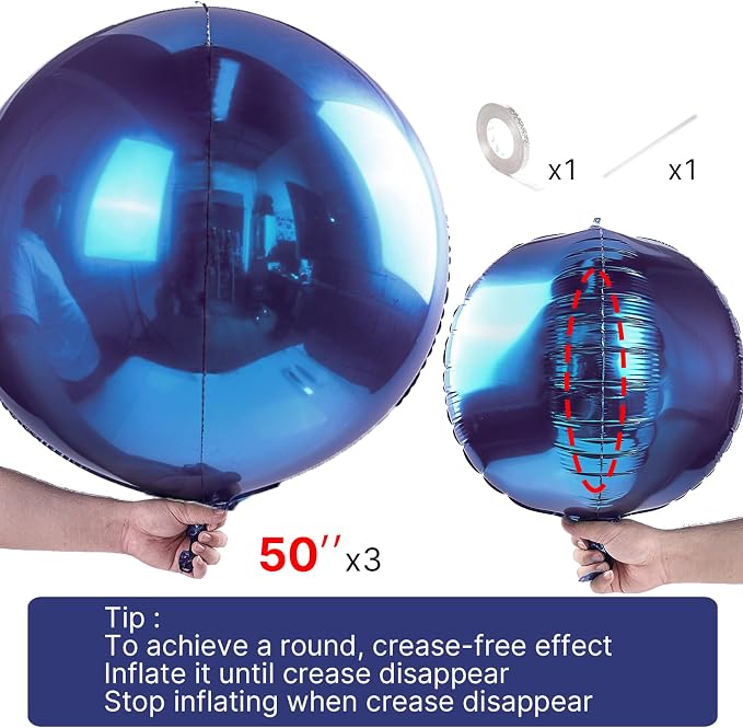 PartyWoo Navy Blue Large Round Giant 4D Jumbo Foil Balloons 3pcs 50 Inch | 50 - Image 4