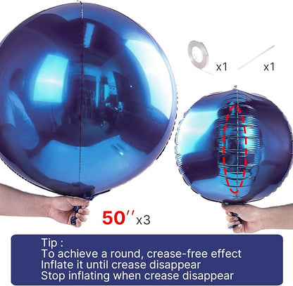 PartyWoo Navy Blue Large Round Giant 4D Jumbo Foil Balloons 3pcs 50 Inch | 50 - Image 4