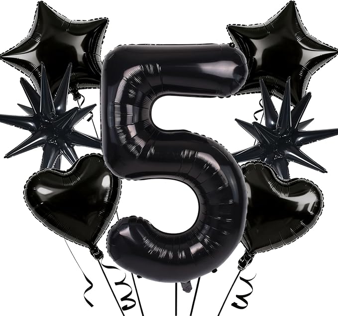 TONIFUL 5th Birthday Balloons Kit 40 Inch Black Large Number 5 Foil Balloon | by TONIFUL