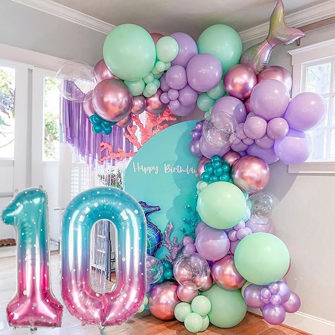 Mermaid Number 0 Balloons 40 Inch, Large Purple Teal Rainbow Number Balloons - Image 6