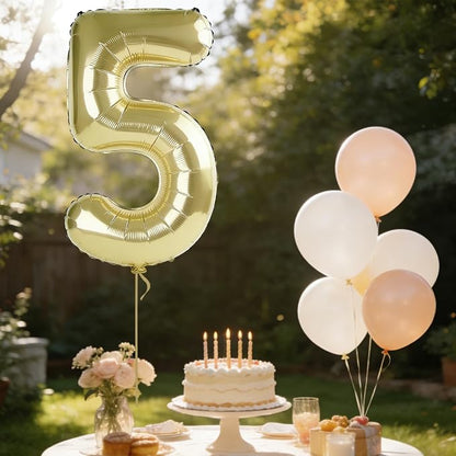 40 Inch Number 5 Balloons for 5th Birthday Party Decorations, 0-100 Champagne - Image 3