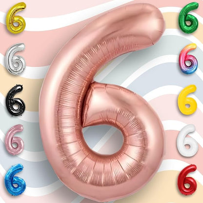 Rose Gold Number Balloon 6 Mylar Foil Balloons 40 inch - Image 2