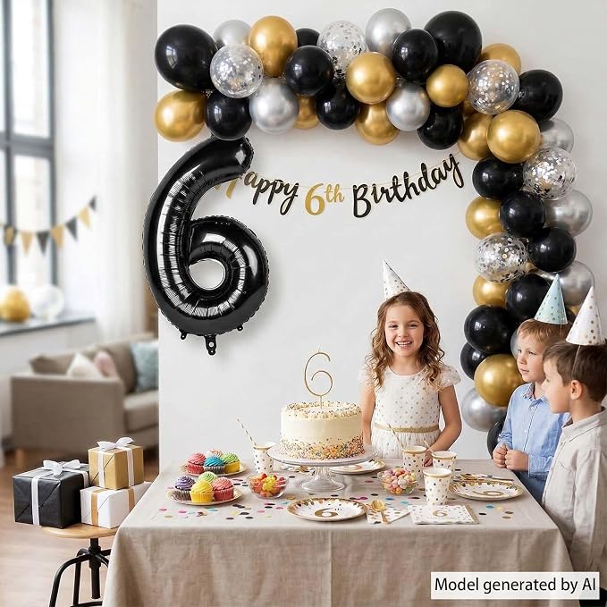 Black Number 6 Balloon 40 Inch, Foil Numeral - Image 3