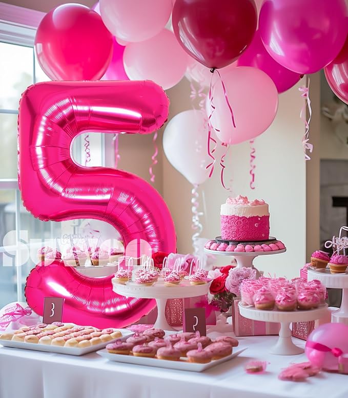 SUWEN 40 Inch Hot Pink Large 5 Balloon Numbers Big Foil Helium 0-9 | Jumbo - Image 2