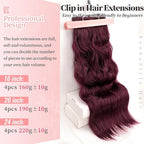 KooKaStyle Burgundy Clip in Hair Extensions for women Synthetic Heat Resistant 4PCS Thick Long Wavy Hairpieces 24 Inch