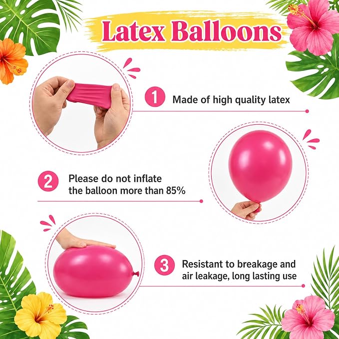 Tropical Balloons, 12 Inch Hawaiian Balloons Teal Hot Pink Orange Yellow - Image 3