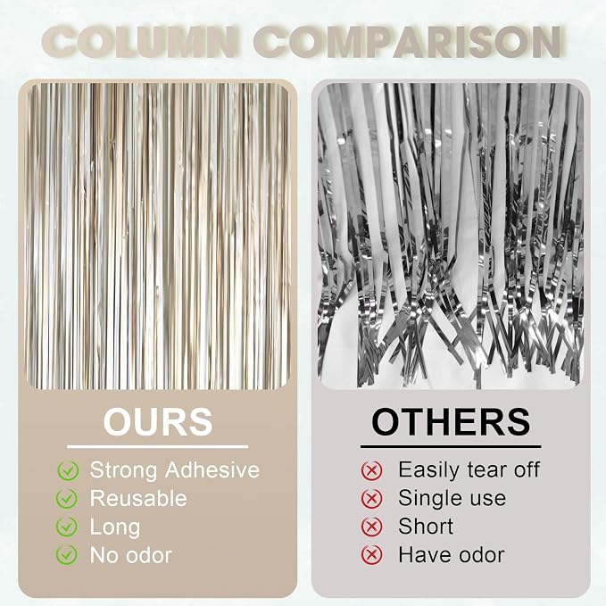 Voircoloria Light Champagne Foil Fringe Backdrop Curtains, 3 Pack | Tinsel - Image 4