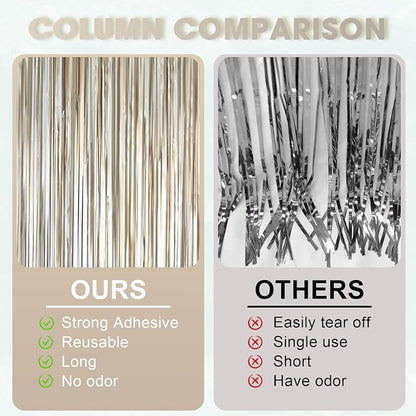 Voircoloria Light Champagne Foil Fringe Backdrop Curtains, 3 Pack | Tinsel - Image 4