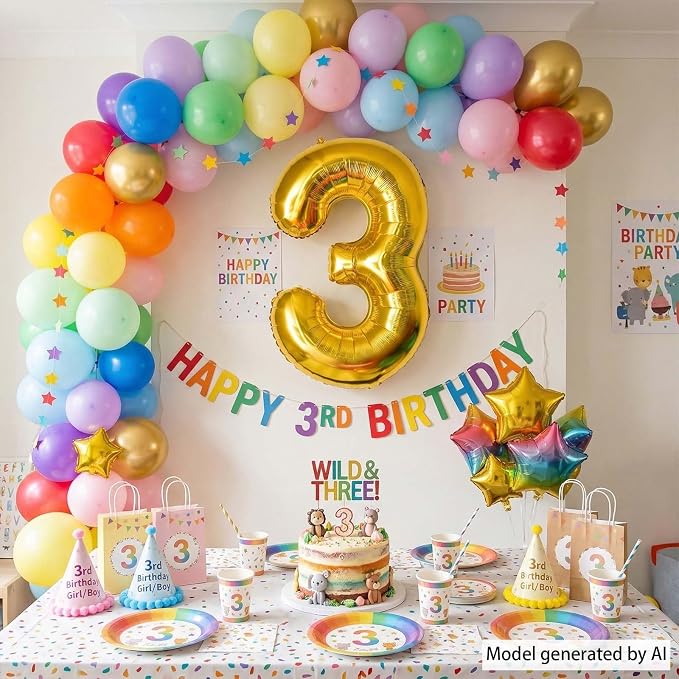 Gold Number 3 Balloon 40 Inch, Shiny Gold Foil - Image 3