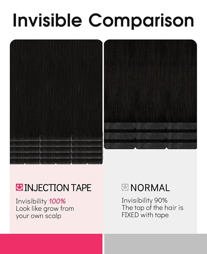 Youngsmile Injection Tape in Hair Extensions Human Hair, #1B Natural Black Invisible Tape in Injected Hair Extensions, 20pcs 50g, 22 Inch Injected Tape Ins Straight Extensiones De Cabello (#1B,22'')