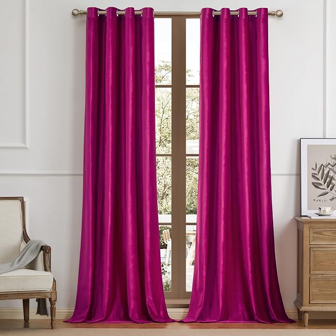 Hot Pink Velvet Blackout Curtains 96 inch - Image 5