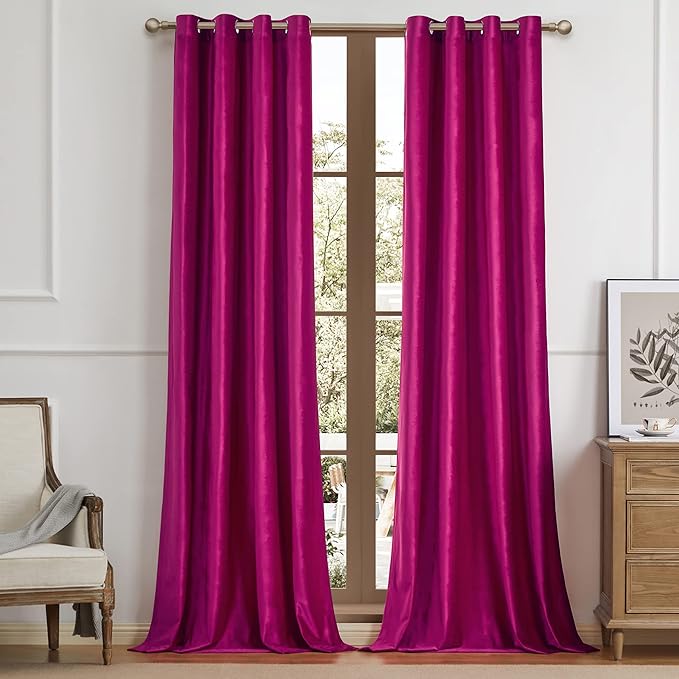 BULBUL Living Room Velvet Window Curtains 90 inch Length- 2 Panels Hot Pink - Image 5