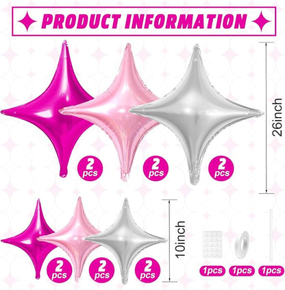 Pink Silver Star Balloons, 26Inch and 10Inch Hot Pink Silver Quadrangle Helium - Image 2