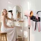 Hair Dryer Holder, Hair Straightener Holder Wall Mount, Hair Tool Organizer, Hairdryer and Straightener Holders, Adhesive Hair Tool Storage for Blow Dryer, Curling Iron, Flat Iron Stand (Black)