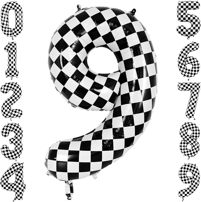 40" Checkered Number 9 Balloon for 9th Race Theme Birthday Party Supplies | 40 by TNCDJKPA