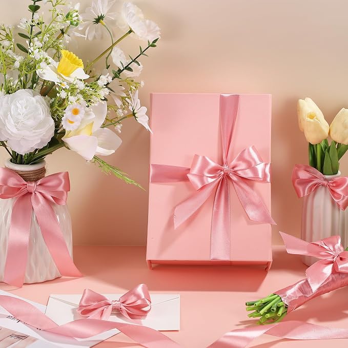 woric Pink Satin Ribbon 1 Inch x 50 Yards Pink Bow | Single-sided Polyester - Image 7