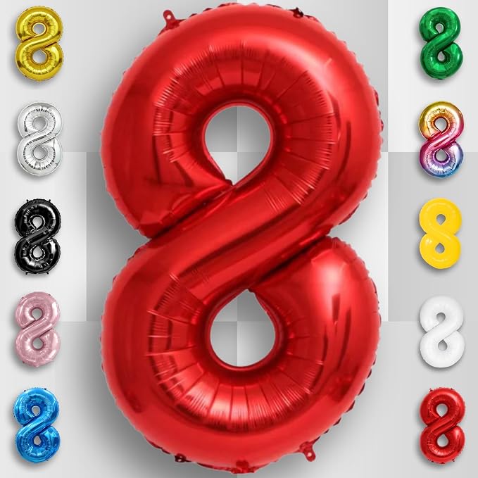 Red Number Balloon 8 Mylar Foil Balloons 16 inch - Image 5