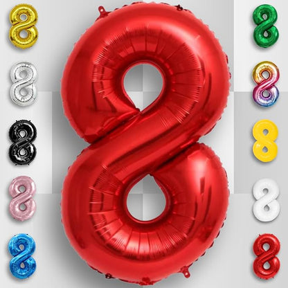 Red Number Balloon 8 Mylar Foil Balloons 16 inch - Image 5