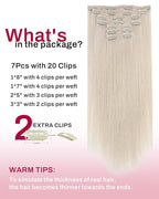 Moresoo Clip in Hair Extensions Real Human Hair Blonde Clip in Human Hair Extensions Platinum Blonde Full Head for Women 135g/7pcs 16 inch