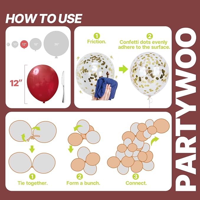 PartyWoo Burgundy White and Gray Balloons 66pcs 12 Inch Burgundy Balloons | - Image 5