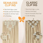 DOORES Clip-in Hair Extensions, Dark Blonde Highlighted Bleach Blonde 80g 7pcs 12 Inch, Seamless Clip-in Real Human Hair Skin Weft Straight Invisi Edge Extensions