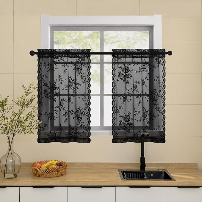 Black Lace Cafe Curtains - Image 2