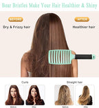KTKUDY Detangling Brush Boar Bristles HairBrush Make Hair Shiny & Healthier Curved and Vented Detangler Brush for Women Men Kids Wet and Dry Hair (Turquoise)