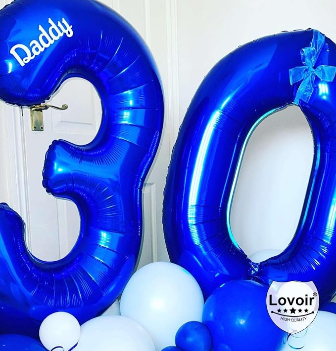 Navy Blue 30 Number Balloons, 40 Inch Giant Number 30 Balloons Foil Mylar - Image 4